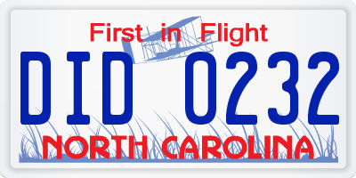NC license plate DID0232