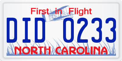 NC license plate DID0233