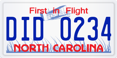NC license plate DID0234