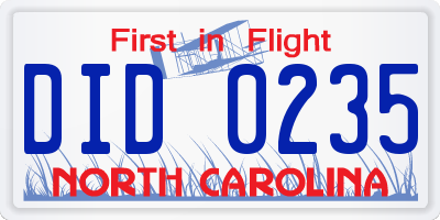NC license plate DID0235
