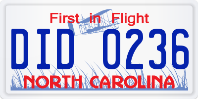 NC license plate DID0236