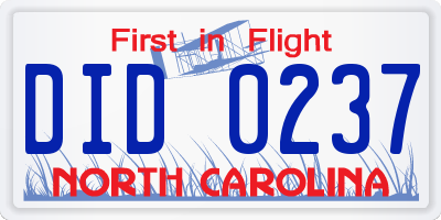 NC license plate DID0237