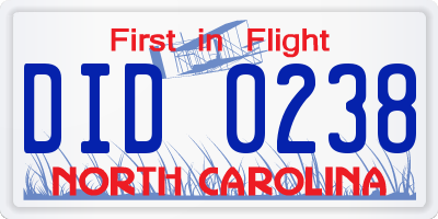 NC license plate DID0238