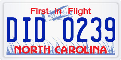 NC license plate DID0239