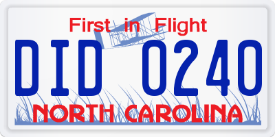 NC license plate DID0240