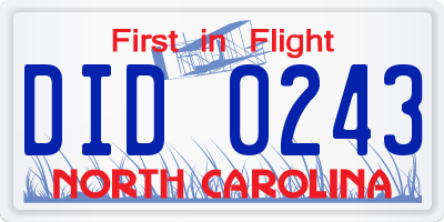 NC license plate DID0243