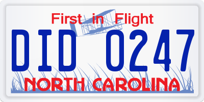 NC license plate DID0247