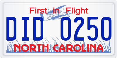 NC license plate DID0250
