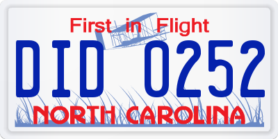 NC license plate DID0252