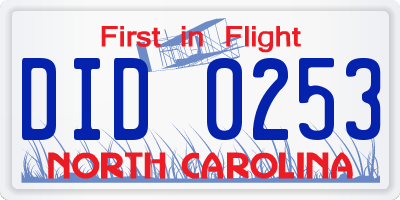 NC license plate DID0253