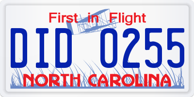 NC license plate DID0255