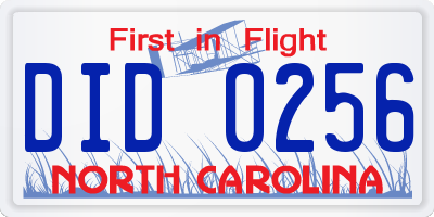 NC license plate DID0256