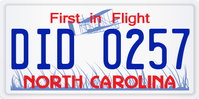 NC license plate DID0257
