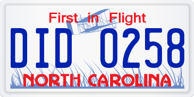 NC license plate DID0258