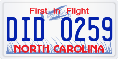 NC license plate DID0259
