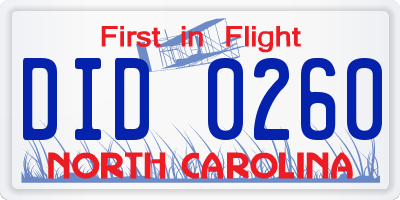 NC license plate DID0260