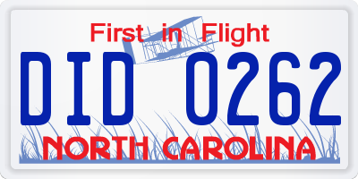 NC license plate DID0262