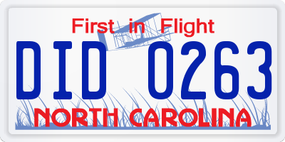 NC license plate DID0263