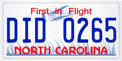 NC license plate DID0265