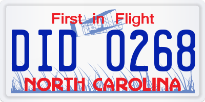 NC license plate DID0268