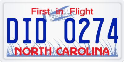NC license plate DID0274
