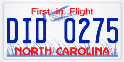 NC license plate DID0275