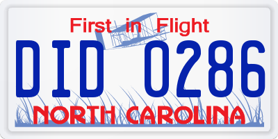 NC license plate DID0286