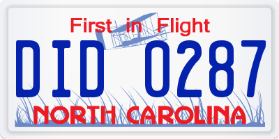 NC license plate DID0287