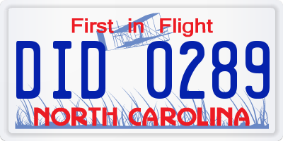 NC license plate DID0289