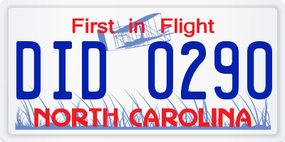 NC license plate DID0290