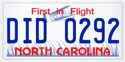 NC license plate DID0292