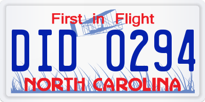 NC license plate DID0294