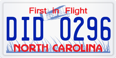 NC license plate DID0296