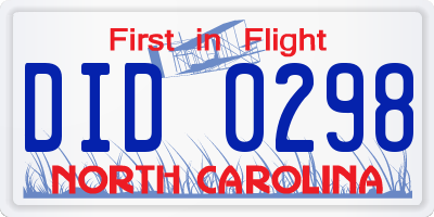 NC license plate DID0298