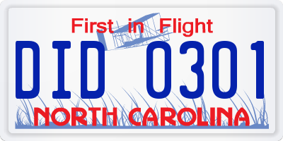 NC license plate DID0301