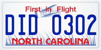 NC license plate DID0302