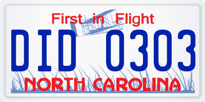 NC license plate DID0303