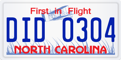 NC license plate DID0304