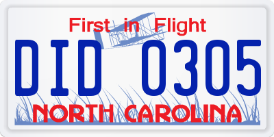 NC license plate DID0305
