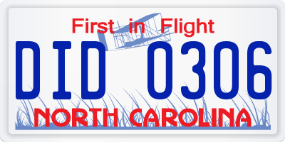 NC license plate DID0306