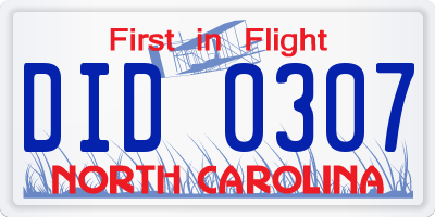 NC license plate DID0307