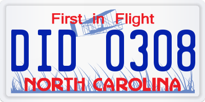NC license plate DID0308