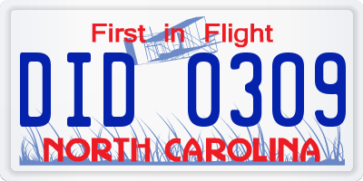 NC license plate DID0309