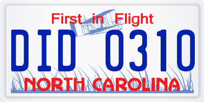 NC license plate DID0310