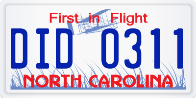 NC license plate DID0311