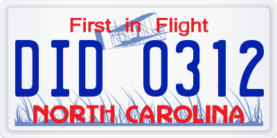 NC license plate DID0312
