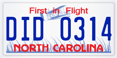 NC license plate DID0314
