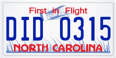 NC license plate DID0315