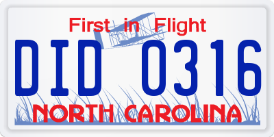 NC license plate DID0316