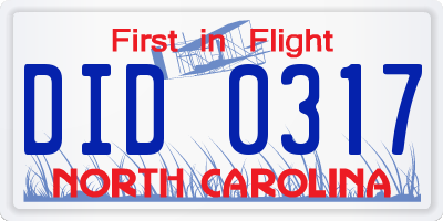 NC license plate DID0317